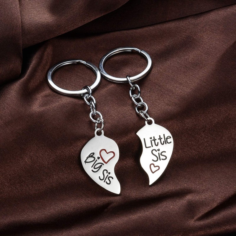 YEEQIN 2PC Matching Big Sis Little Sis Red Split Heart Halves Sisters Pendant Keychain Keyring Set - Image 4